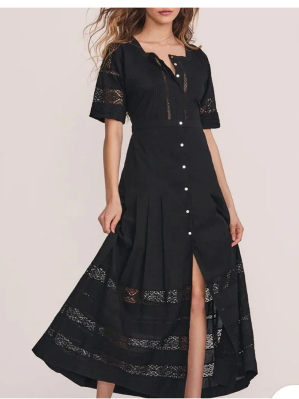 Loveshackfancy Cotton Edie Crochet Maxi Midi Lace Dress Black Small - Picture 3 of 16